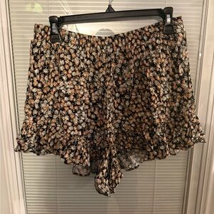 Lush Black and Tan Floral High Waist Shorts